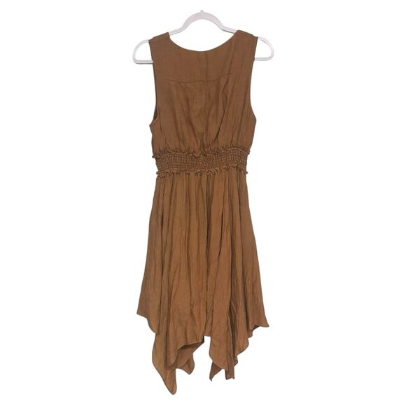 Wishlist Brown Rayon Midi Dress M Sleeveless V-Neck Smocked Waist Boho Hem - Picture 5 of 8
